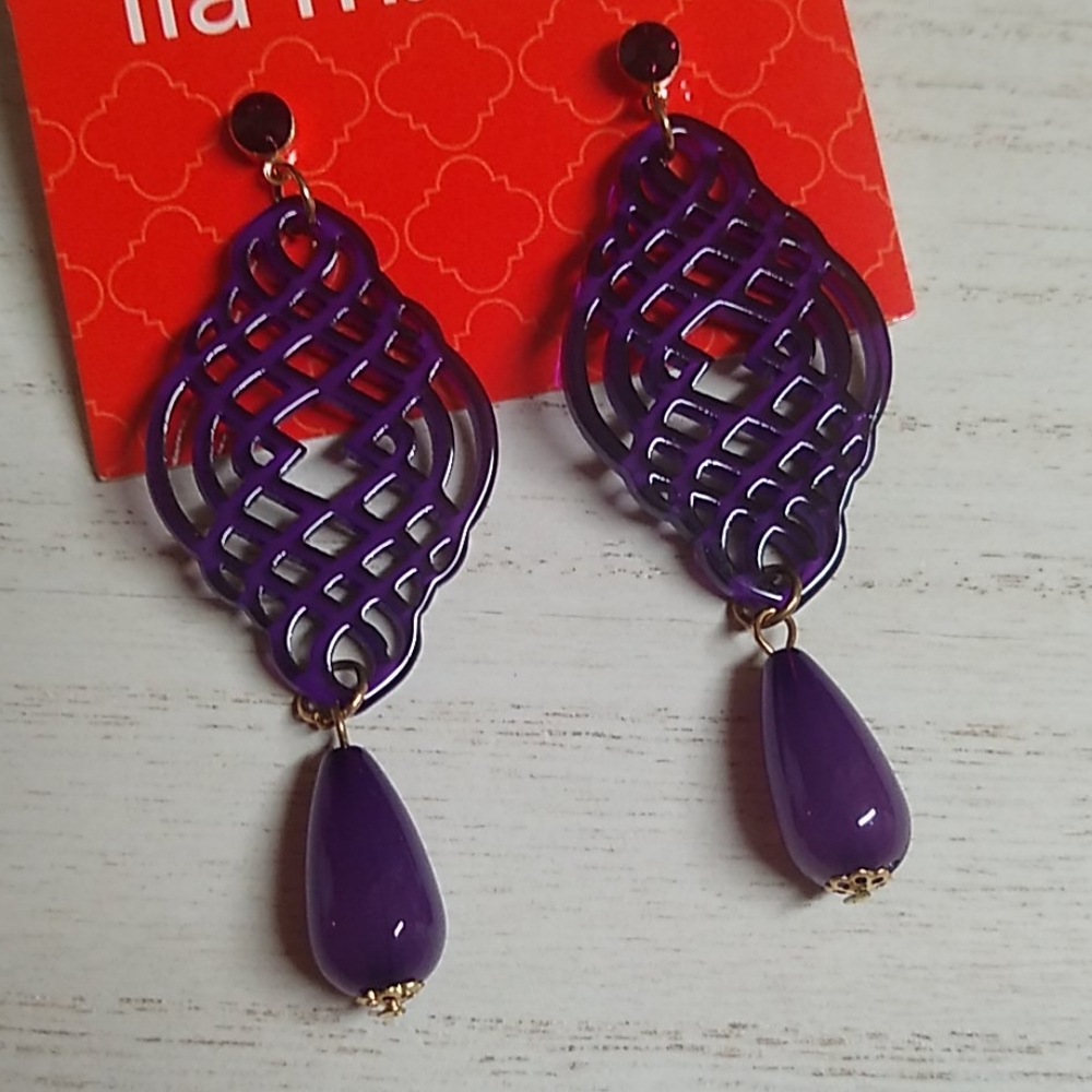 😻 3 For $15 Purple Lucite Bling Stud Dangle - Picture 3 of 3